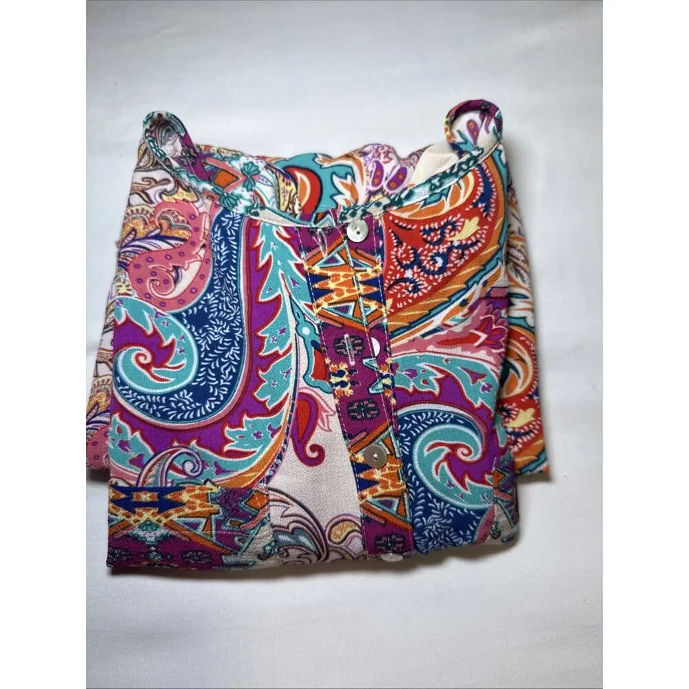 Figueroa & Flower Tunic Dress Womens XL Multicolor Paisley Boho Pocket Shirt EUC